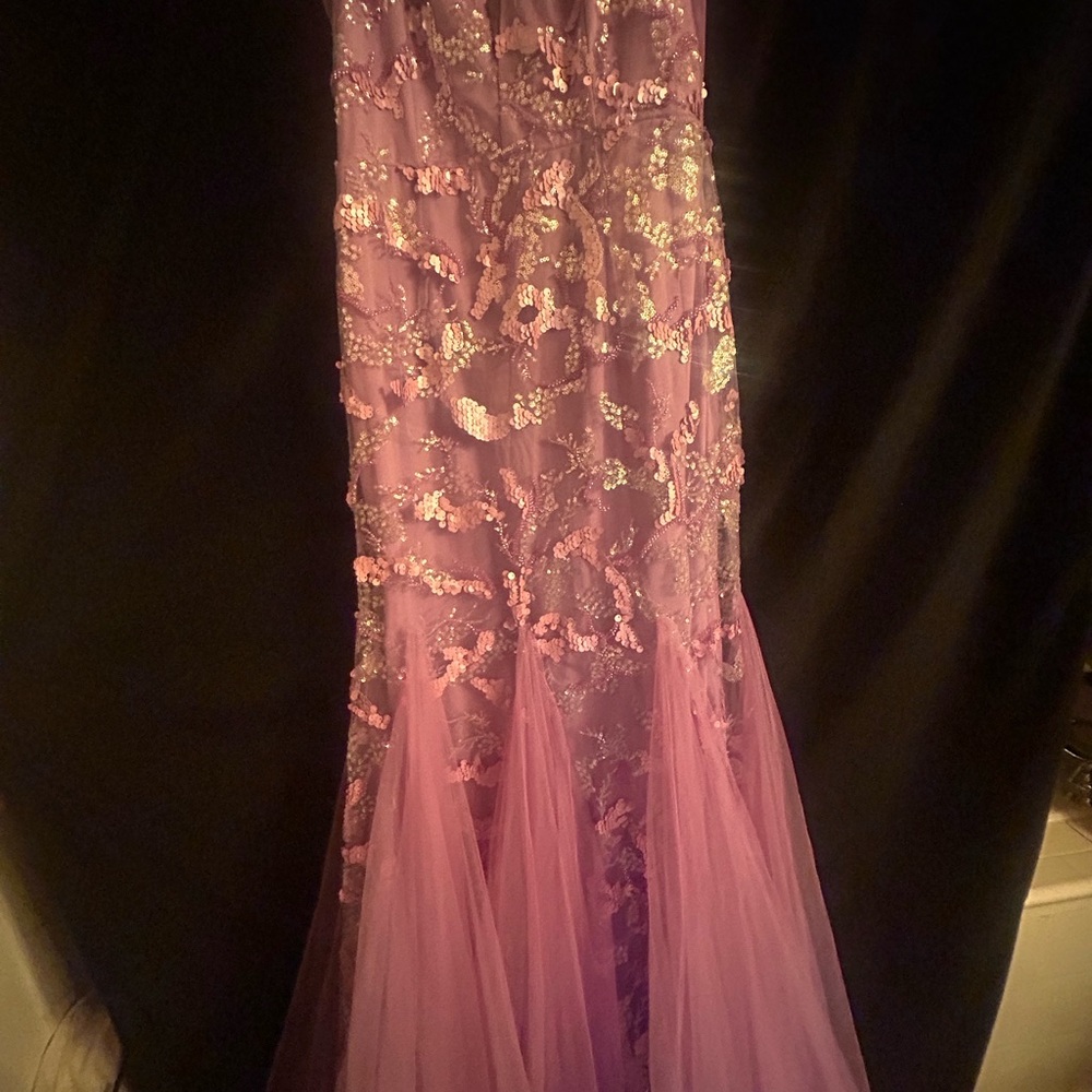 Faviana Purple Sequin Prom Dress- v neck